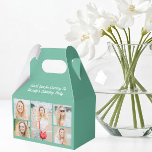 Chic Seafoam Green Birthday Photo Collage Party Favor Boxes