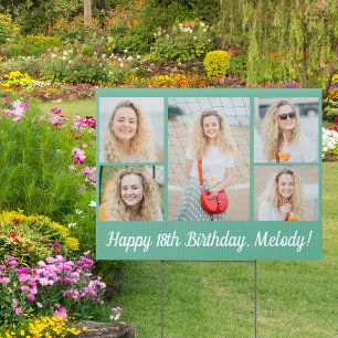 Chic Seafoam Green Birthday Photo Collage Yard Sign