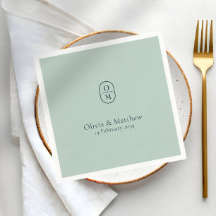 Chic Seafoam Green Modern Wedding Monogram Wedding Napkins