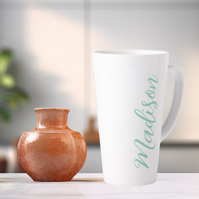 Chic Seafoam Green Name Handwritten Script Custom Latte Mug (Creator Uploaded)