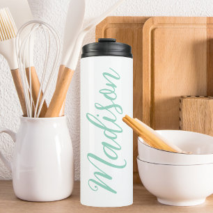 Chic Seafoam Green Name Handwritten Script Custom Thermal Tumbler
