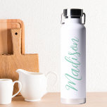 Chic Seafoam Green Name Handwritten Script Custom Water Bottle<br><div class="desc">A chic seafoam green personalized monogram water bottle for a girl or guy who loves simple,  handwritten gifts. Beautiful cursive script down the side of your bottle spelling out your name.</div>