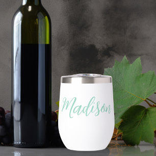 Chic Seafoam Green Personalized Name Thermal Wine Tumbler