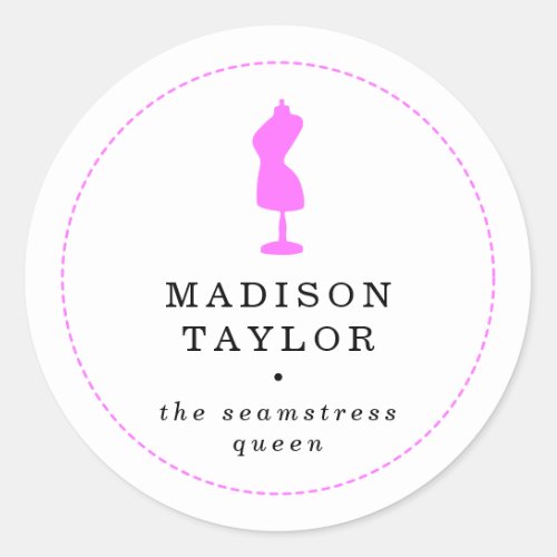 Chic Seamstress Tailor  Pink Mannequin White Classic Round Sticker