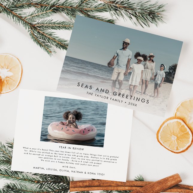 Chic Seas and Greetings Year In Review 2 Photo Holiday Card (Creator Uploaded)