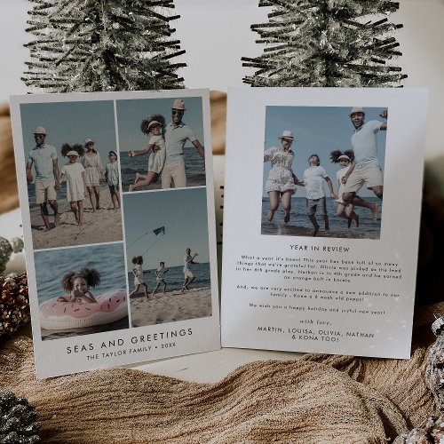 Chic Seas and Greetings Year In Review 5 Photo Holiday Card