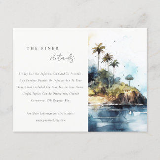 Chic Seascape Palm Tree Island Wedding Details Enclosure Card