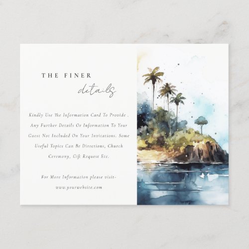 Chic Seascape Palm Tree Island Wedding Details Enclosure Card
