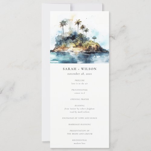 Chic Seascape Palm Tree Island Wedding Program