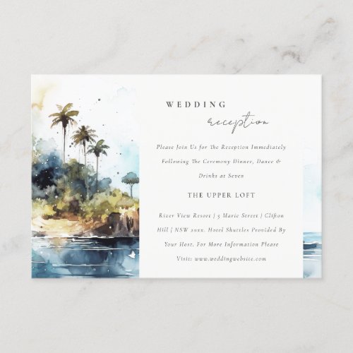 Chic Seascape Palm Tree Island Wedding Reception Enclosure Card