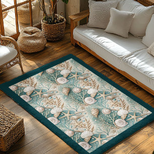 Chic Seaside Seashells Sea stars pastel blue ivory Rug