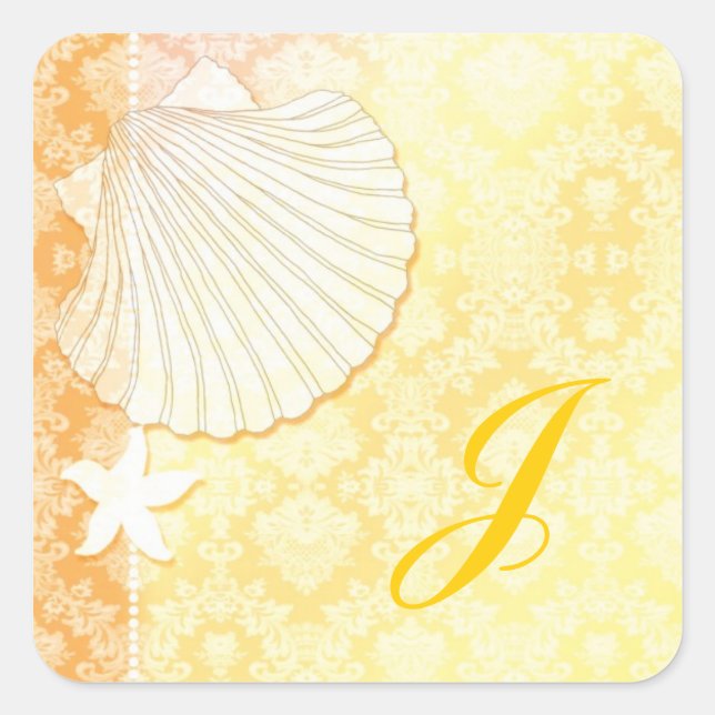 Chic Seaside Wedding Favor Square Sticker (Front)