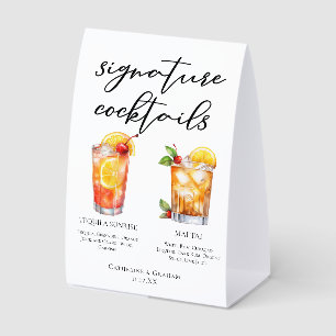 Chic Seaside Wedding Signature Cocktails Menu Paper Table Tent