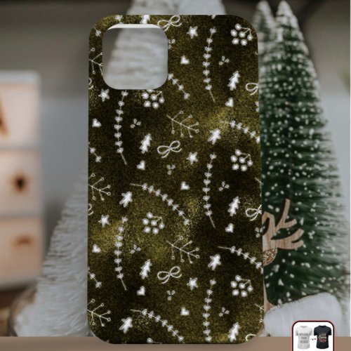 Chic Seasonal Golden Botanical Pattern Christmas iPhone 14 Case