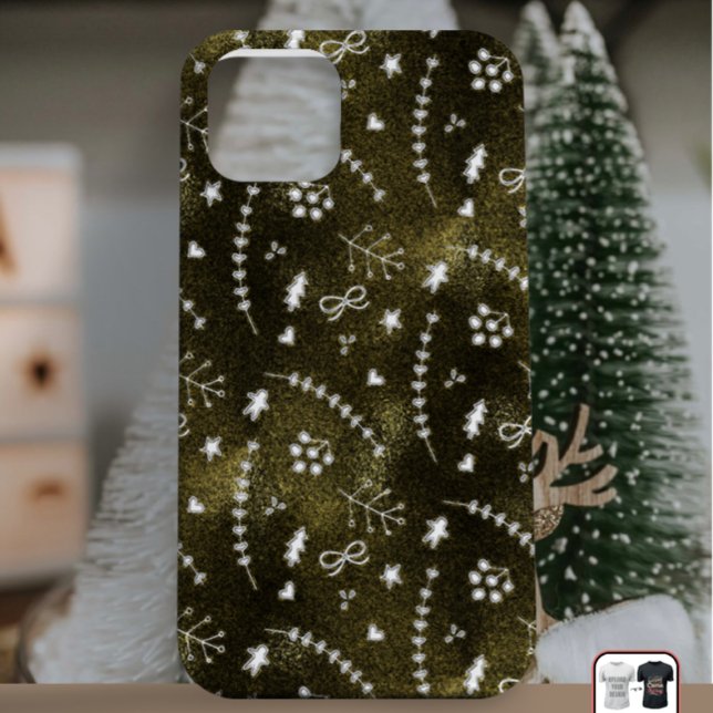 Chic Seasonal Golden Botanical Pattern Christmas iPhone Case (Creator Uploaded)