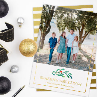 Chic Season's Greetings Photo Foil Holiday Card