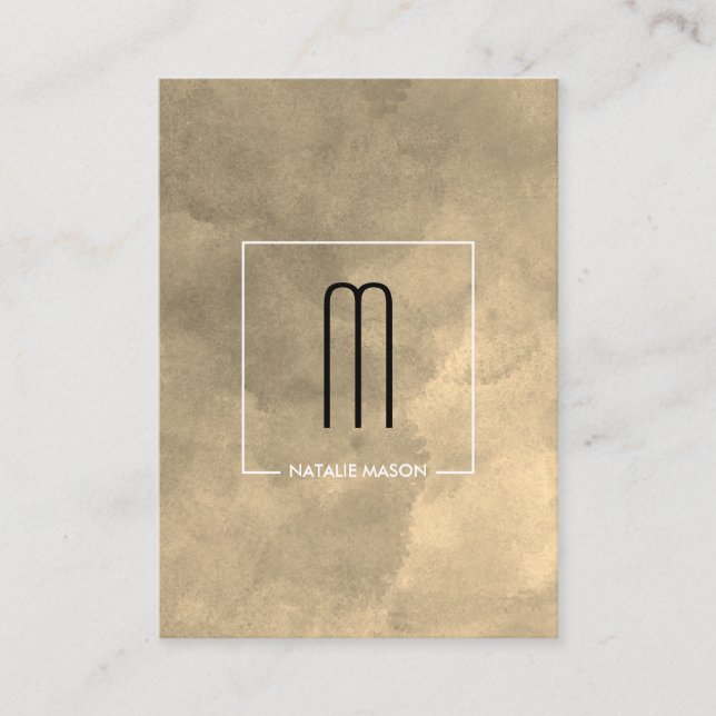 Chic Sepia Watercolor Monogram Business Card (Front)
