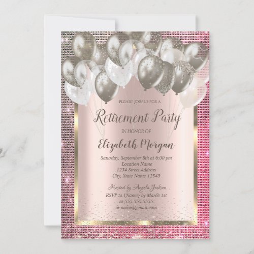 Chic Sequins Balloons Rose Gold Retirement   Invitation