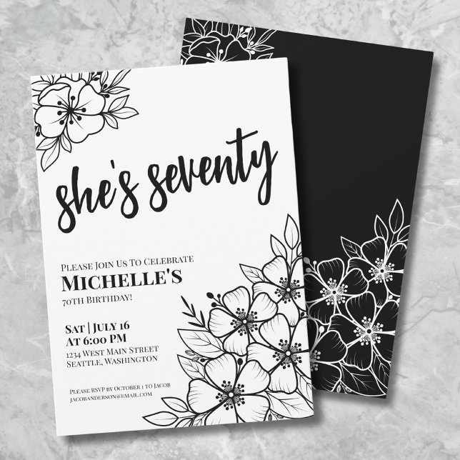 Chic Seventy Black White 70th Birthday Party Invitation (Chic Seventy Black White 70th Birthday Party Invitation)