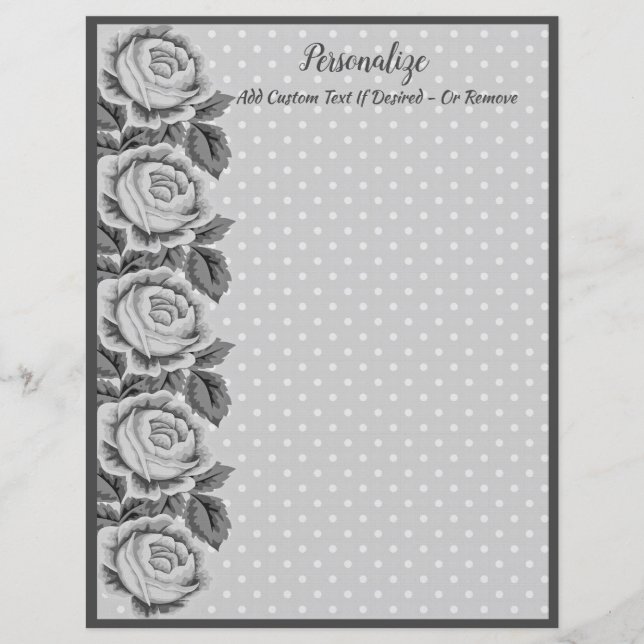 Chic & Shabby Gray & White Polka Dots Roses Border (Front)