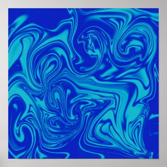 Chic Shades Of  Blue Liquid Art Abstract Poster