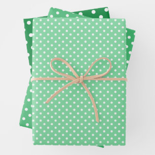 Chic Shamrock Mint Green White Polka Dots Pattern Wrapping Paper Sheets