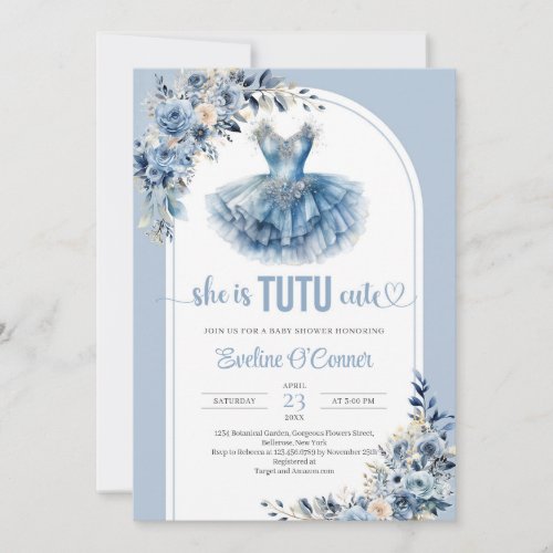Chic she is TUTU cute navy blue floral Baby Shower Invitation