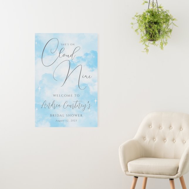 Chic She’s on Cloud Nine Dreamy Blue Bridal Shower Foam Board (In Situ (Wall))