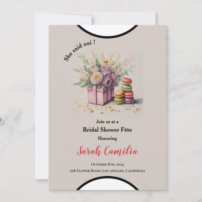 Chic She Said Oui Macaron French Bridal Shower Invitation (Front)