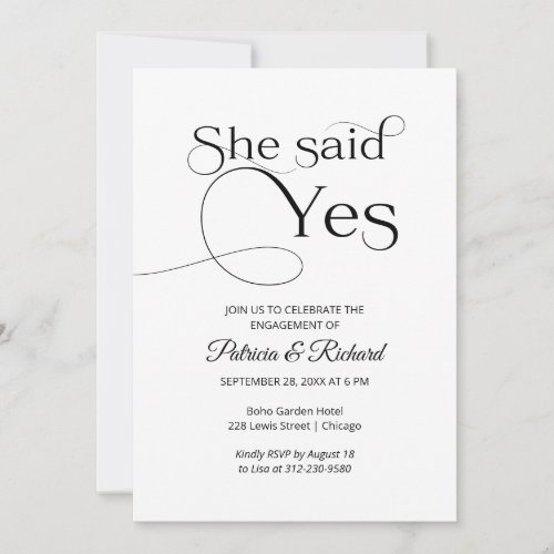 Chic She Said Yes Engagement Party Invitation