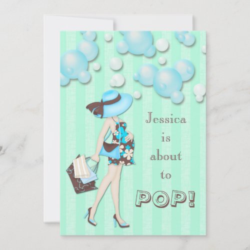 Chic She's About to Pop Boys Baby Shower Custom Invitation