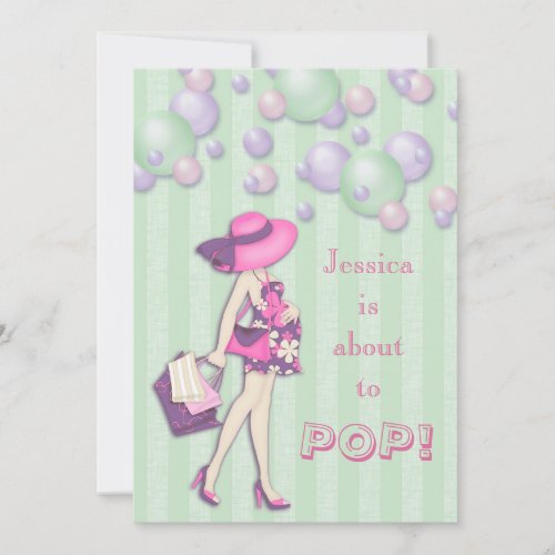 Chic She's About to Pop Girl Baby Shower Personalized Invitation