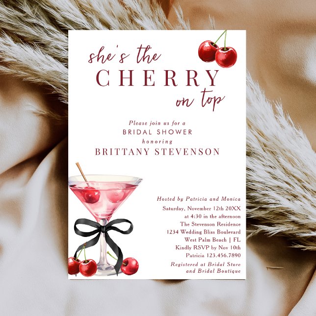 Chic She's The Cherry On Top Martini Bridal Shower Invitation (Creator Uploaded)