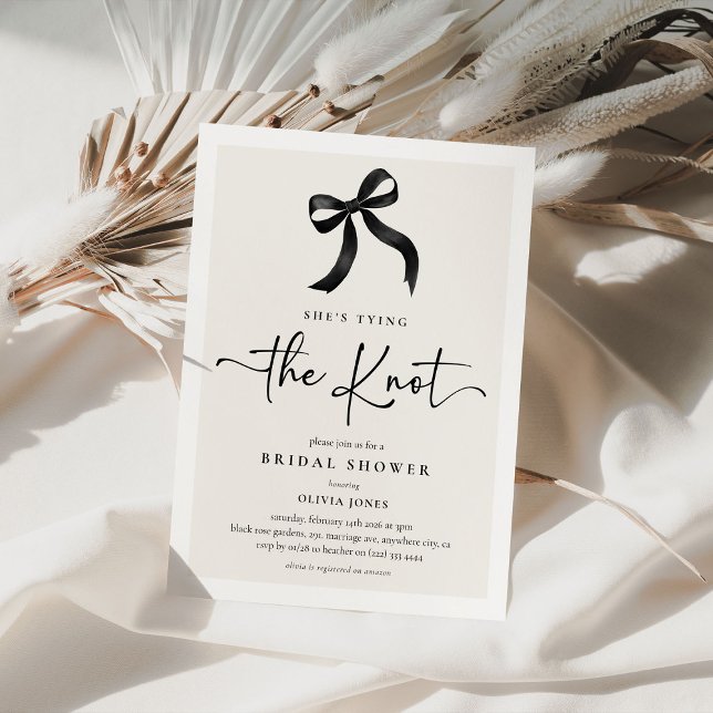 Chic 'She's Tying the Knot Black Bow Bridal Shower Invitation (Creator Uploaded)