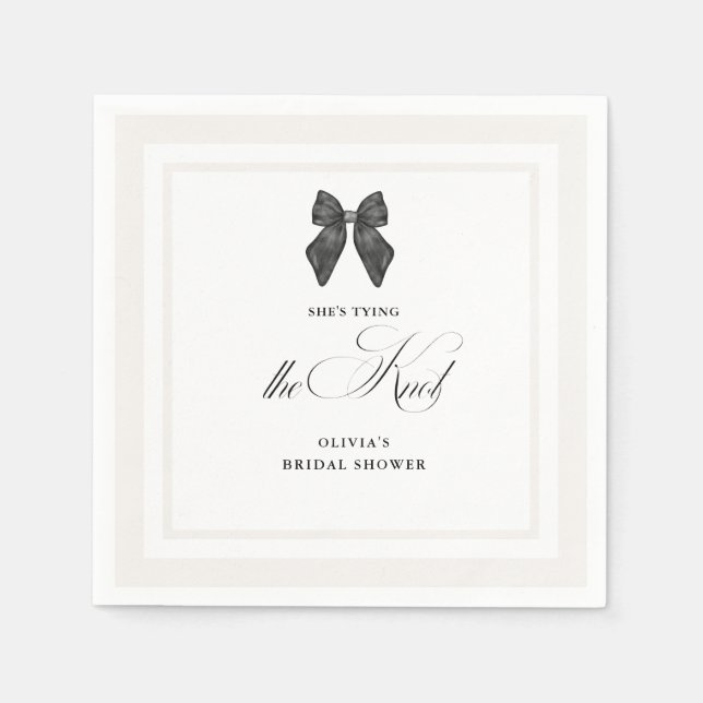 Chic 'She's Tying the Knot Black Bow Bridal Shower Napkins (Front)