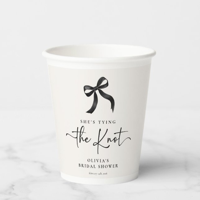 Chic She's Tying the Knot Black Bow Bridal Shower Paper Cups (Front)