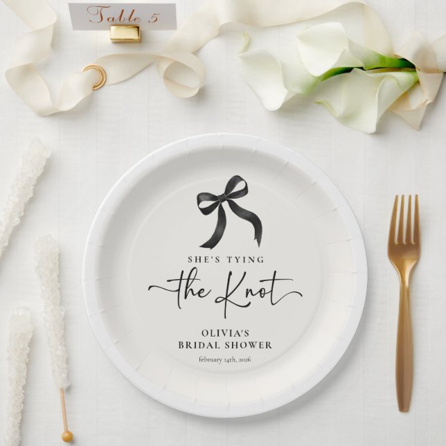 Chic She's Tying the Knot Black Bow Bridal Shower Paper Plates (Wedding)