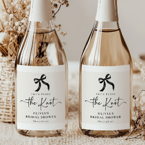 Chic She's Tying the Knot Black Bow Bridal Shower Sparkling Wine Label