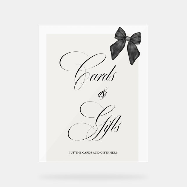 Chic 'She's Tying the Knot Black Bow cards & gifts Acrylic Sign (Front)