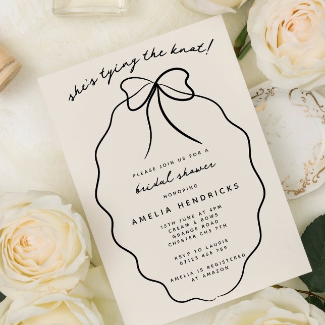 Chic She's Tying the Knot Doodle Bow Bridal Shower Invitation (Creator Uploaded)