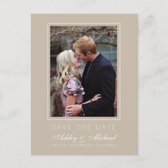 Chic Shiitake Gray Save the Date Engagement Photo Announcement Postcard (Front)