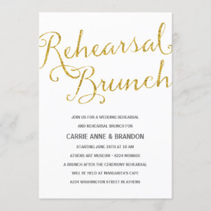 Chic Shimmer Faux Gold Foil Rehearsal Brunch Invitation
