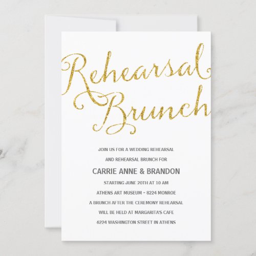 Chic Shimmer  Faux Gold Foil Rehearsal Brunch Invitation