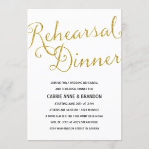 Chic Shimmer Faux Gold Foil Rehearsal Dinner Invitation