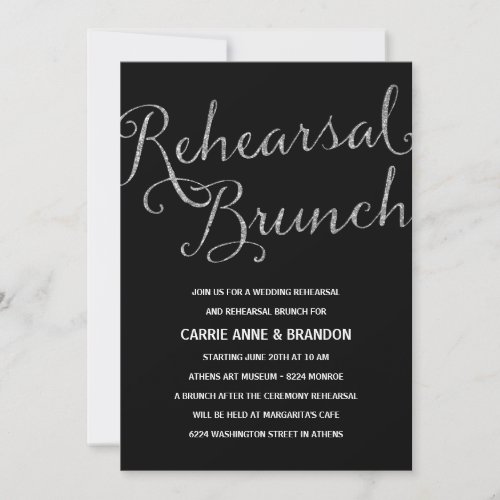 Chic Shimmer  Faux Silver Foil Rehearsal Brunch Invitation