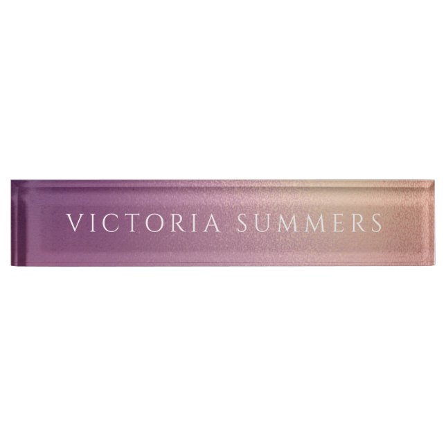 Chic Shimmer Purple Ombre Desk Name Plate (Front)