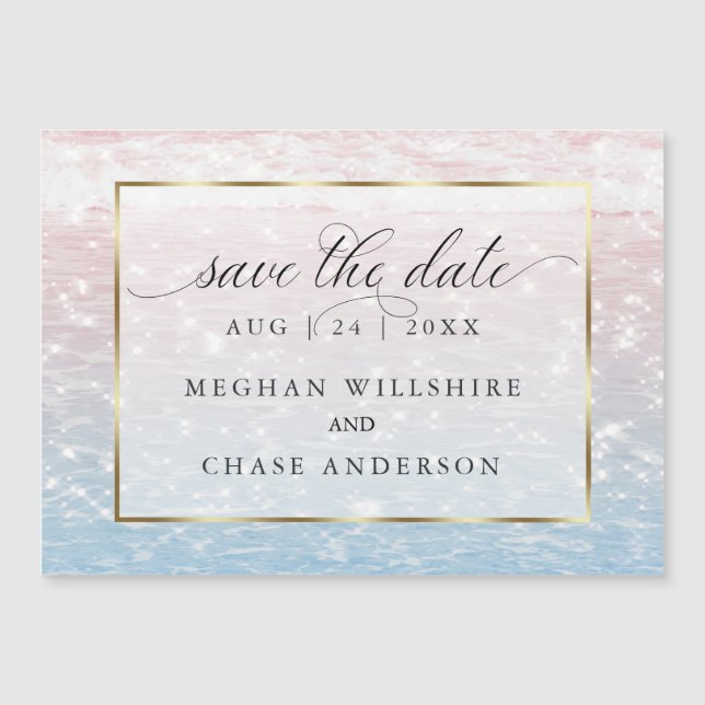 Chic Shimmering Pink Ocean Waters  Magnetic Invitation (Front)