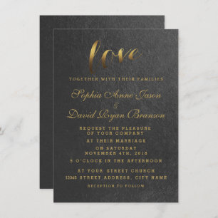 Chic Shining Gold Foil Love Black Wedding Invite