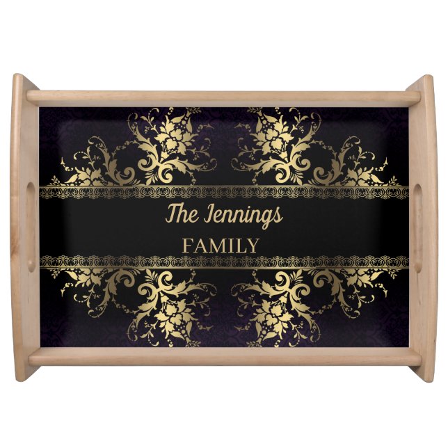 Chic Shiny Gold Monogrammed Serving Tray (Front)