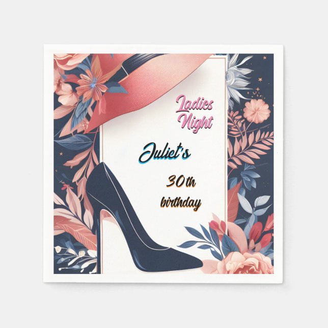 Chic Shoe Stylish Adult Ladies Night 30th Birthday Napkins (Front)